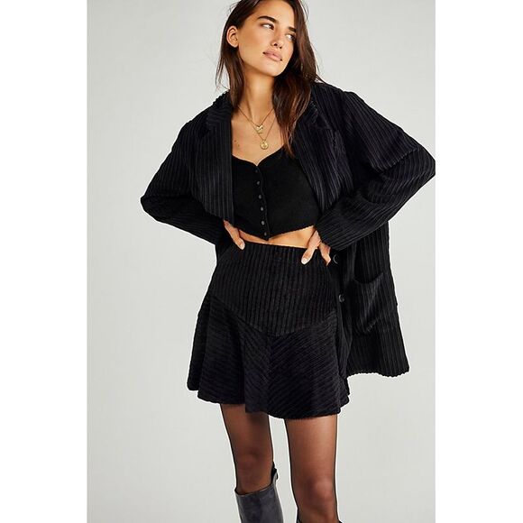 Free People Black Camden Ribbed Mini Skirt - XS - Picture 1 of 1